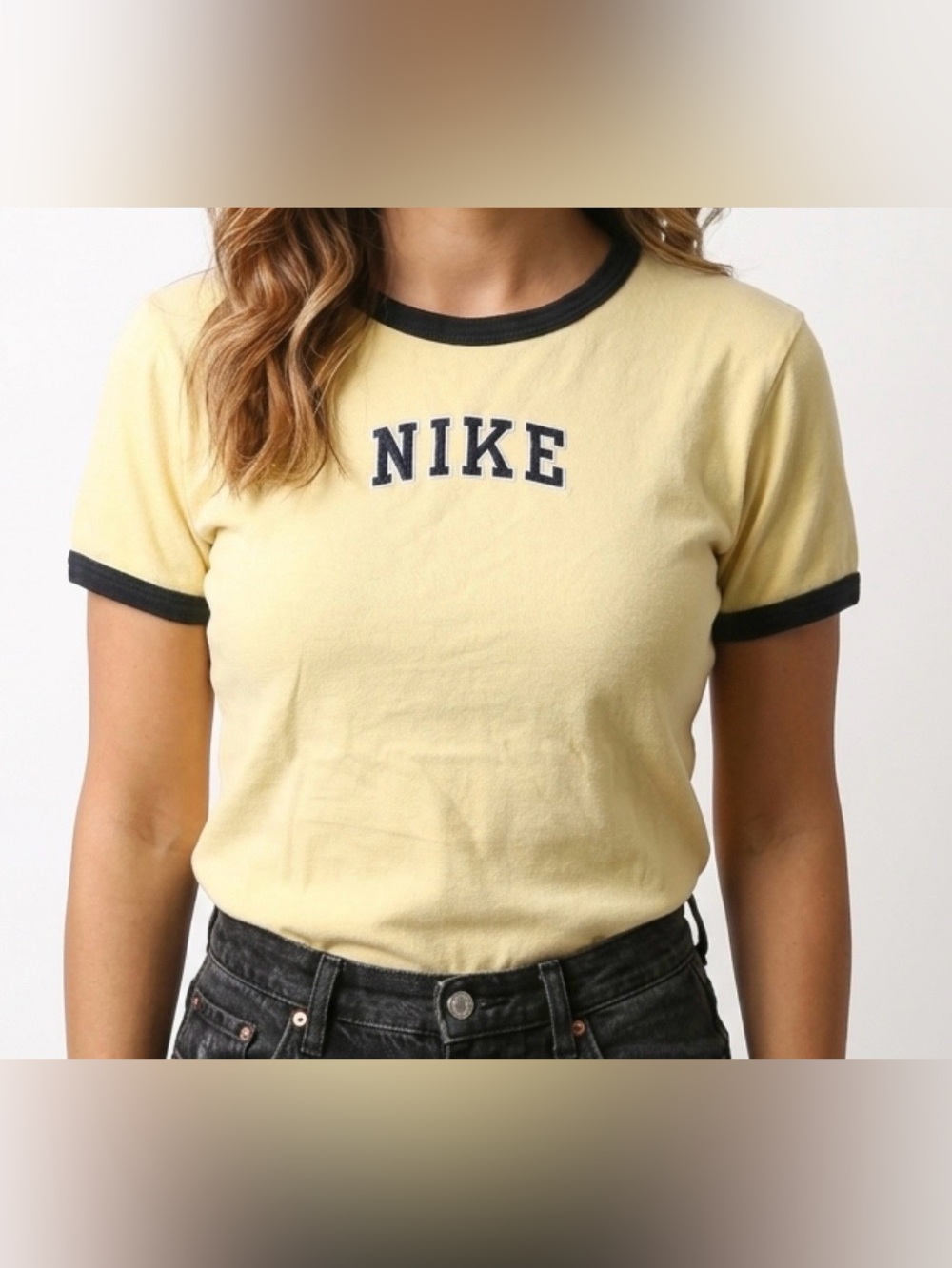 NIKE Pale Yellow Ringer Tee with Black Trim
